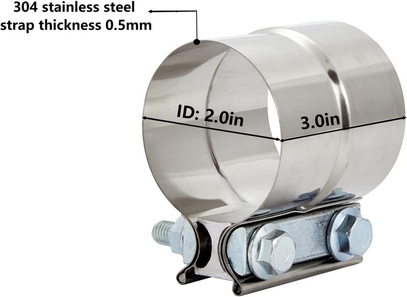 Floshine 2PCS Lap Joint Band Clamps,Exhaust Muffler Clamp, Exhaust Pipe Clamps preformed Stainless Steel (2") - Image 2
